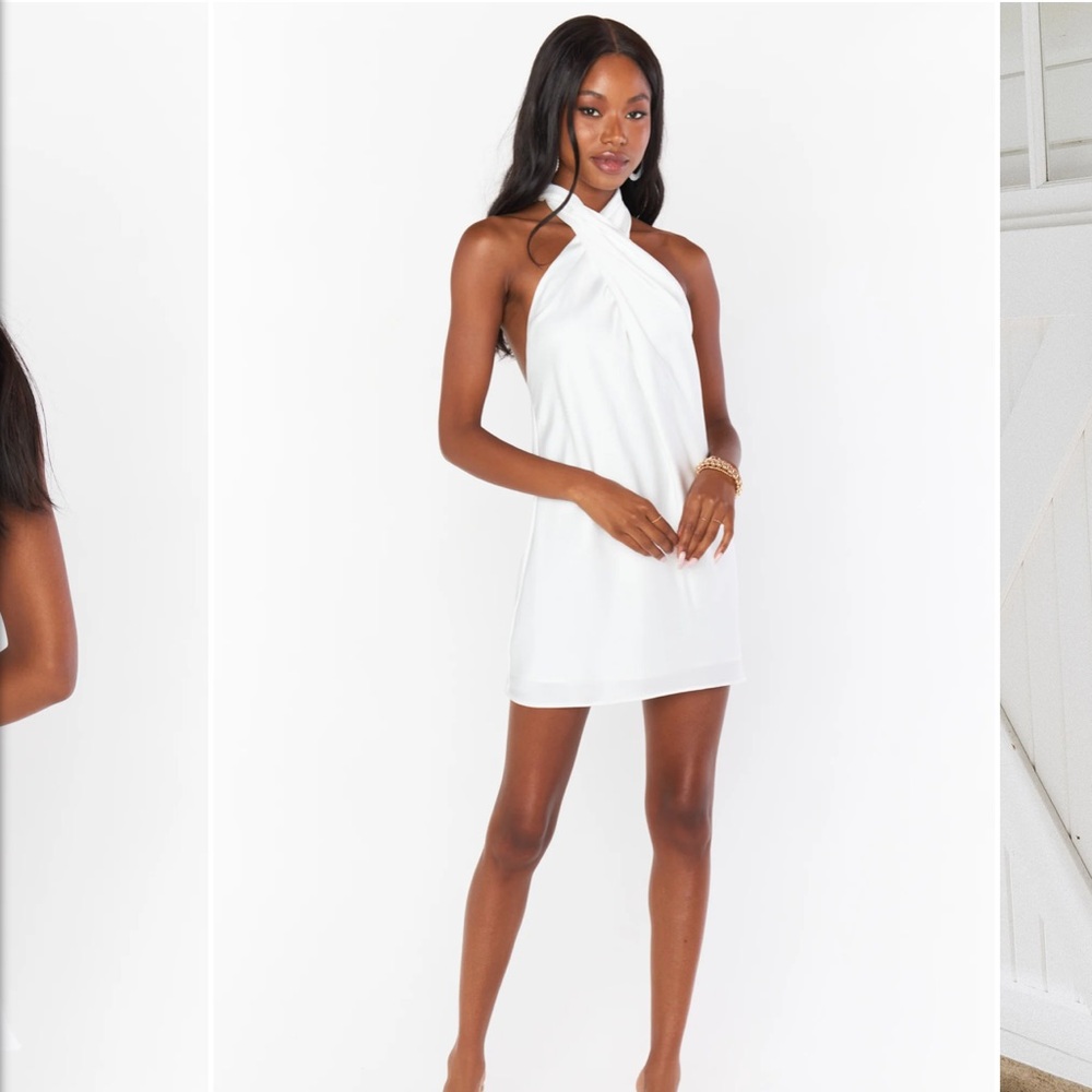 Jasmine Halter Mini Dress in White NEW